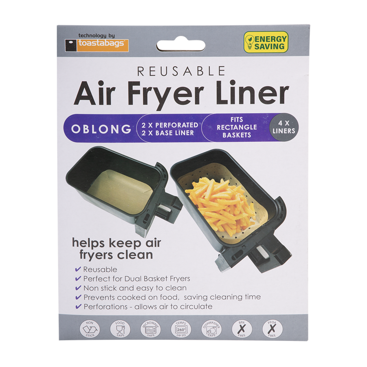 Oblong Air Fryer Liners Gold Reusable Set4