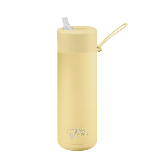 Ceramic Bottle w Straw Lid 595ml Buttermilk