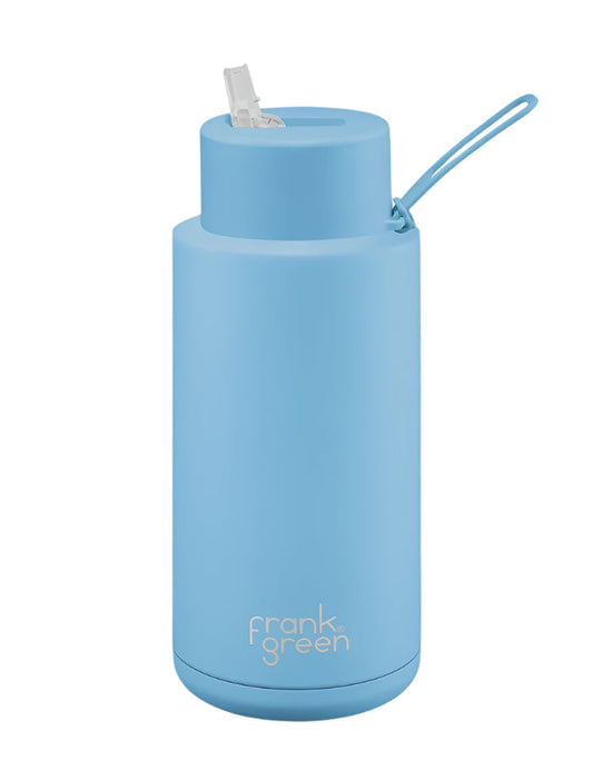 Ceramic Bottle w Straw Lid 1ltr Sky Blue