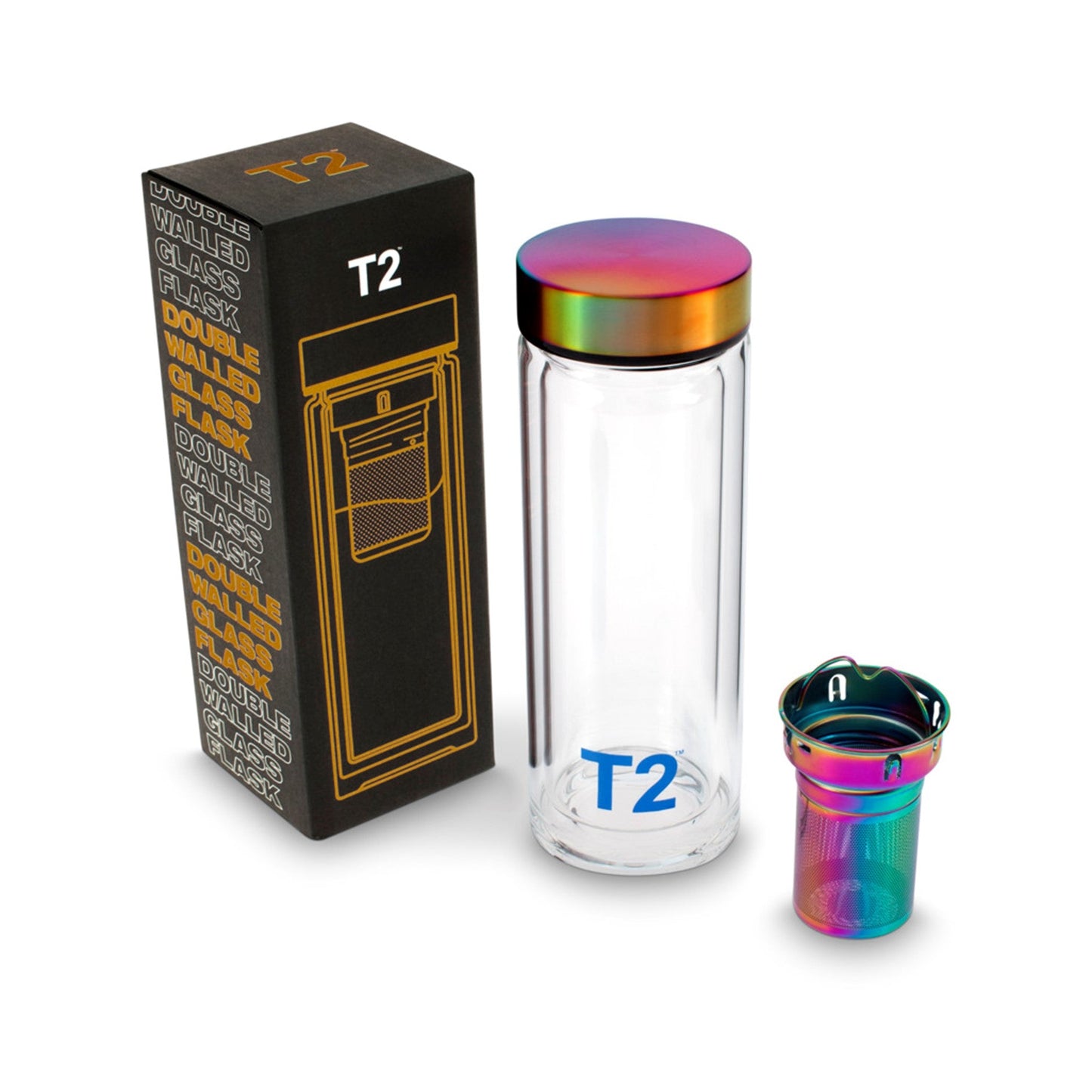 T2 Double Walled Glass Flask Rainbow