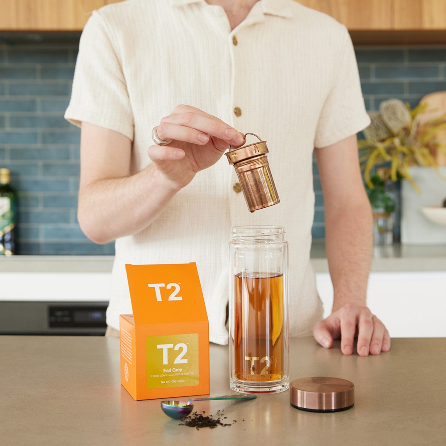 T2 Double Walled Glass Flask Rose Gold