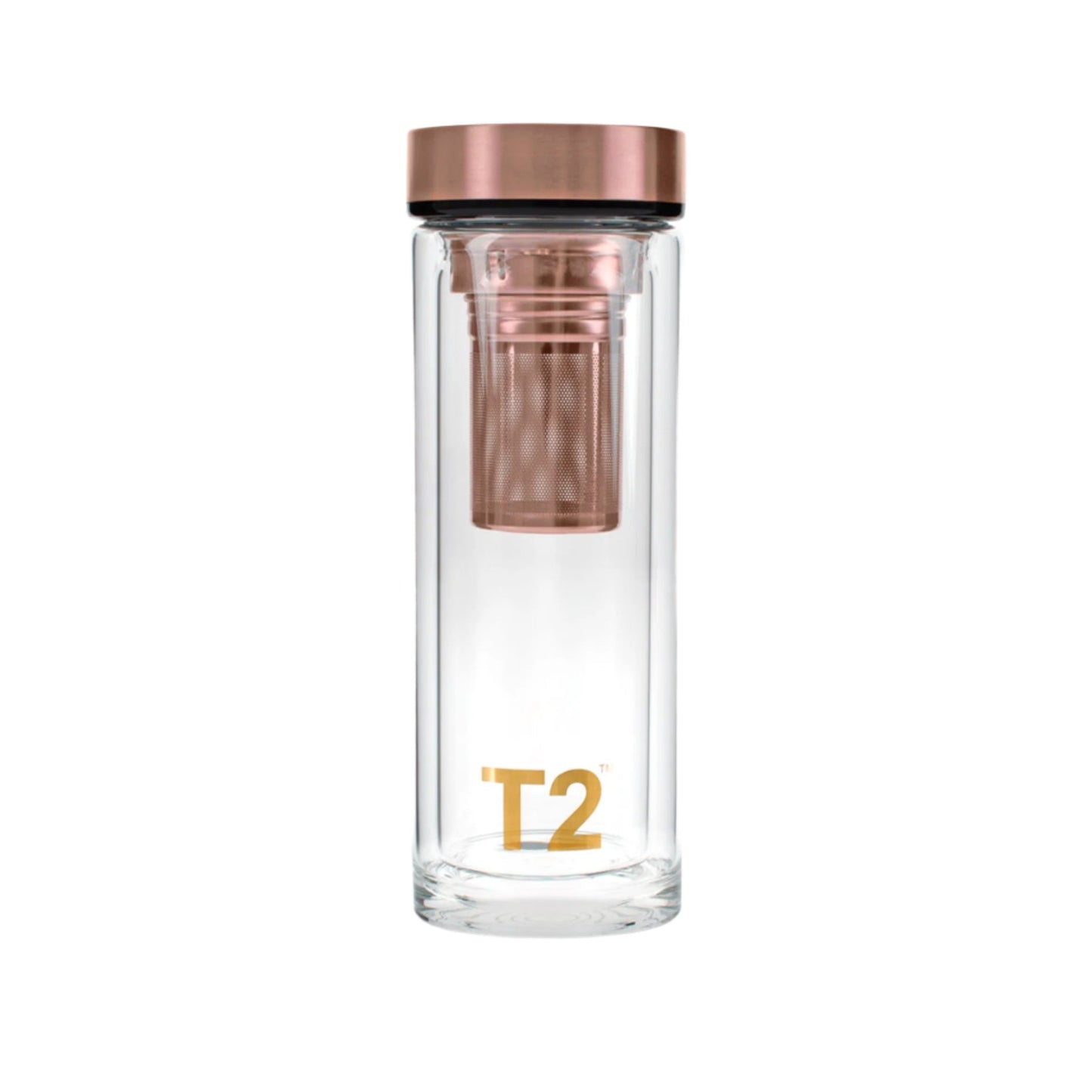 T2 Double Walled Glass Flask Rose Gold
