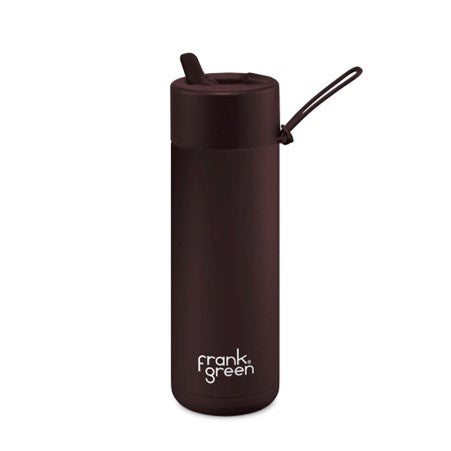 Ceramic Bottle w Straw Lid 595ml Chocolate