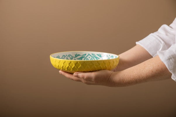 Coupe Bowl 21cm Yellow Geometric Blue