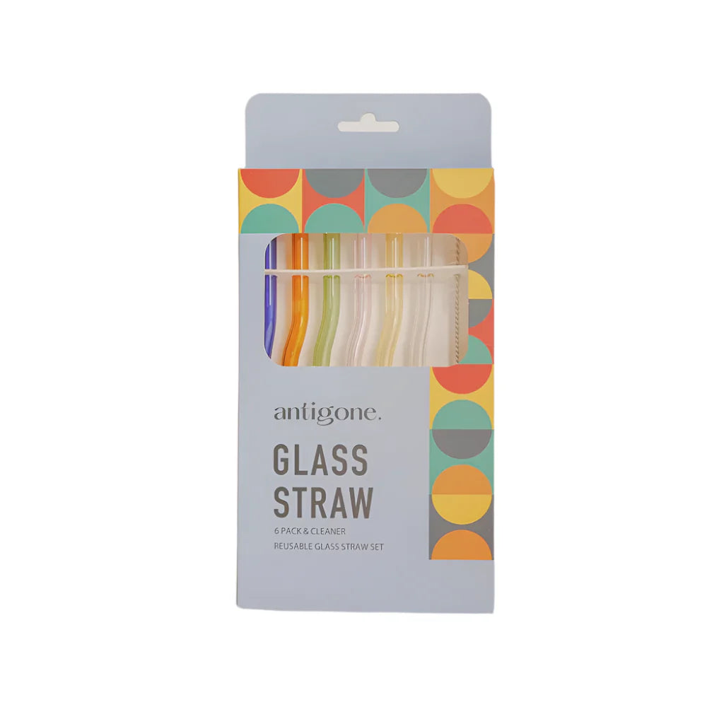 Reusable Glass Straws Set6 Wavy Multi