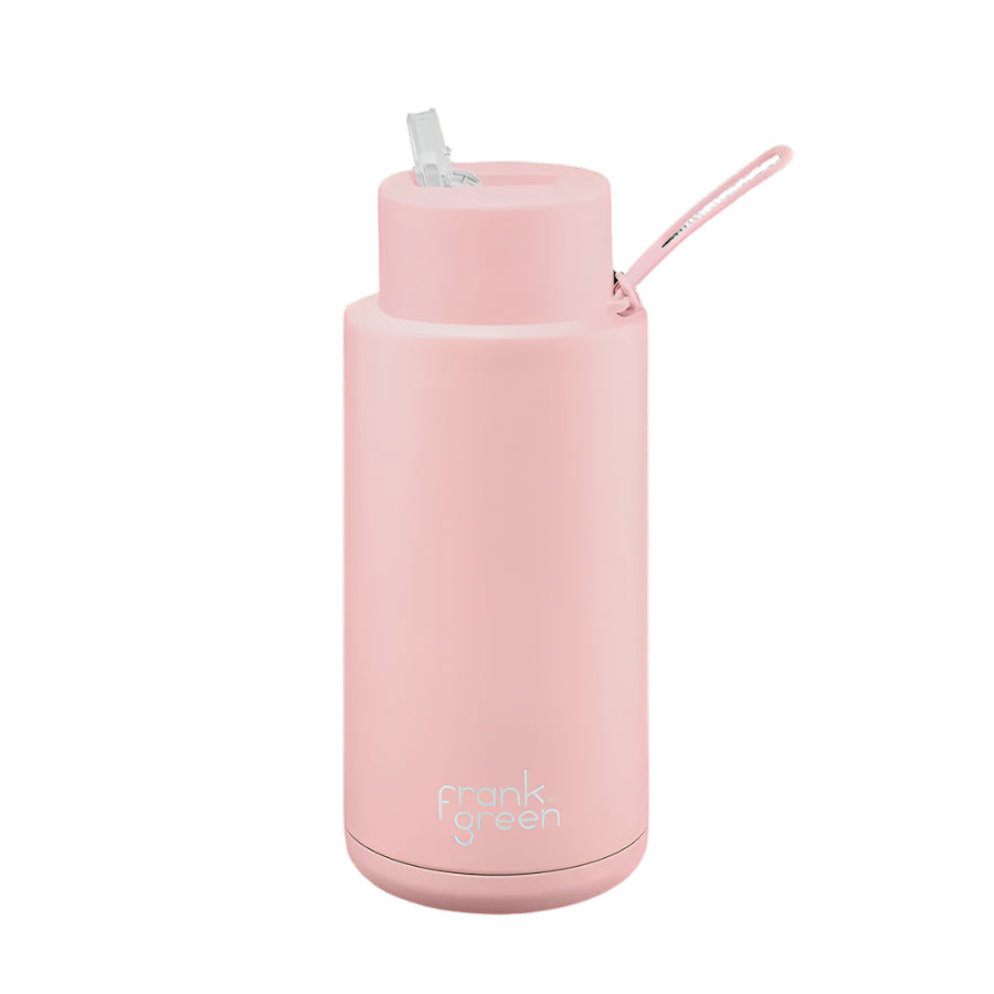 Ceramic Bottle w Straw Lid 1ltr Blushed