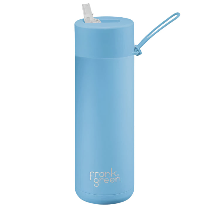 Ceramic Bottle w Straw Lid 595ml Sky Blue