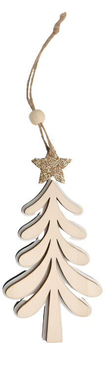 Wooden Xmas Tree Hanging Deco Natural/White