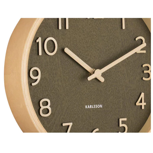 Pure Wood Grain Wall Clock Moss Green