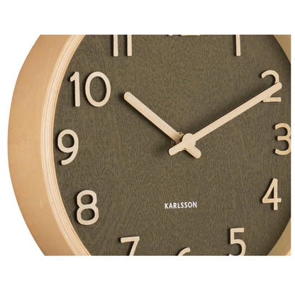 Pure Wood Grain Wall Clock Moss Green