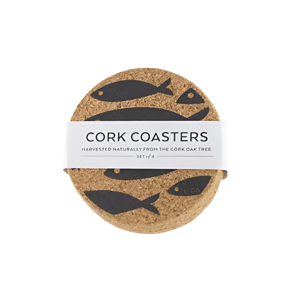 Coasters Cork Set4 Grey Fish