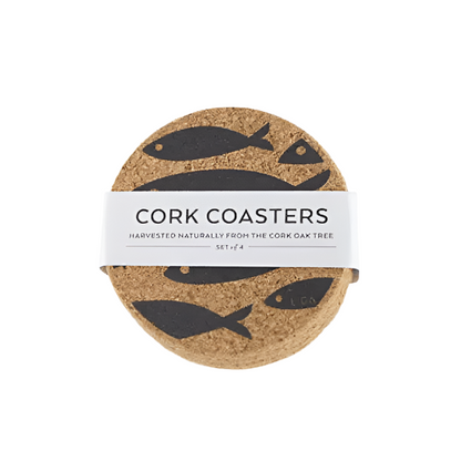 Coasters Cork Set4 Grey Fish