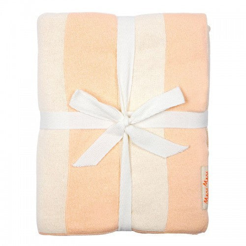 Peach/Ivory Stripe Knitted Blanket