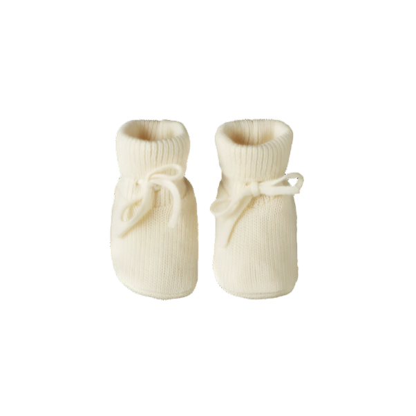 Merino Knit Drawstring Booties Natural