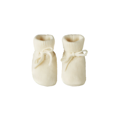 Merino Knit Drawstring Booties Natural