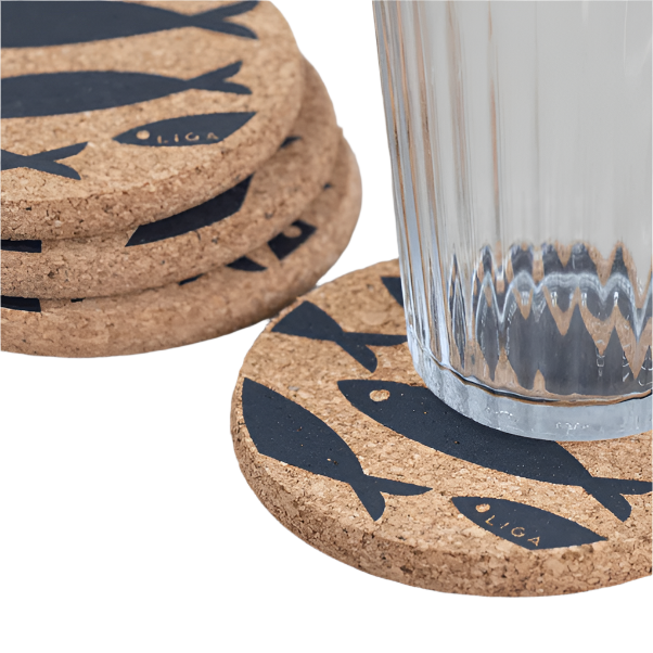 Coasters Cork Set4 Grey Fish