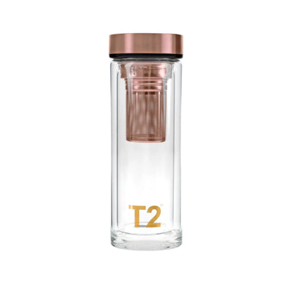 T2 Double Walled Glass Flask Rose Gold