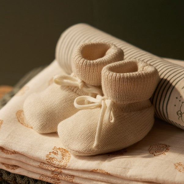 Merino Knit Drawstring Booties Natural