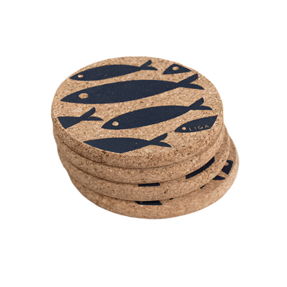 Coasters Cork Set4 Grey Fish
