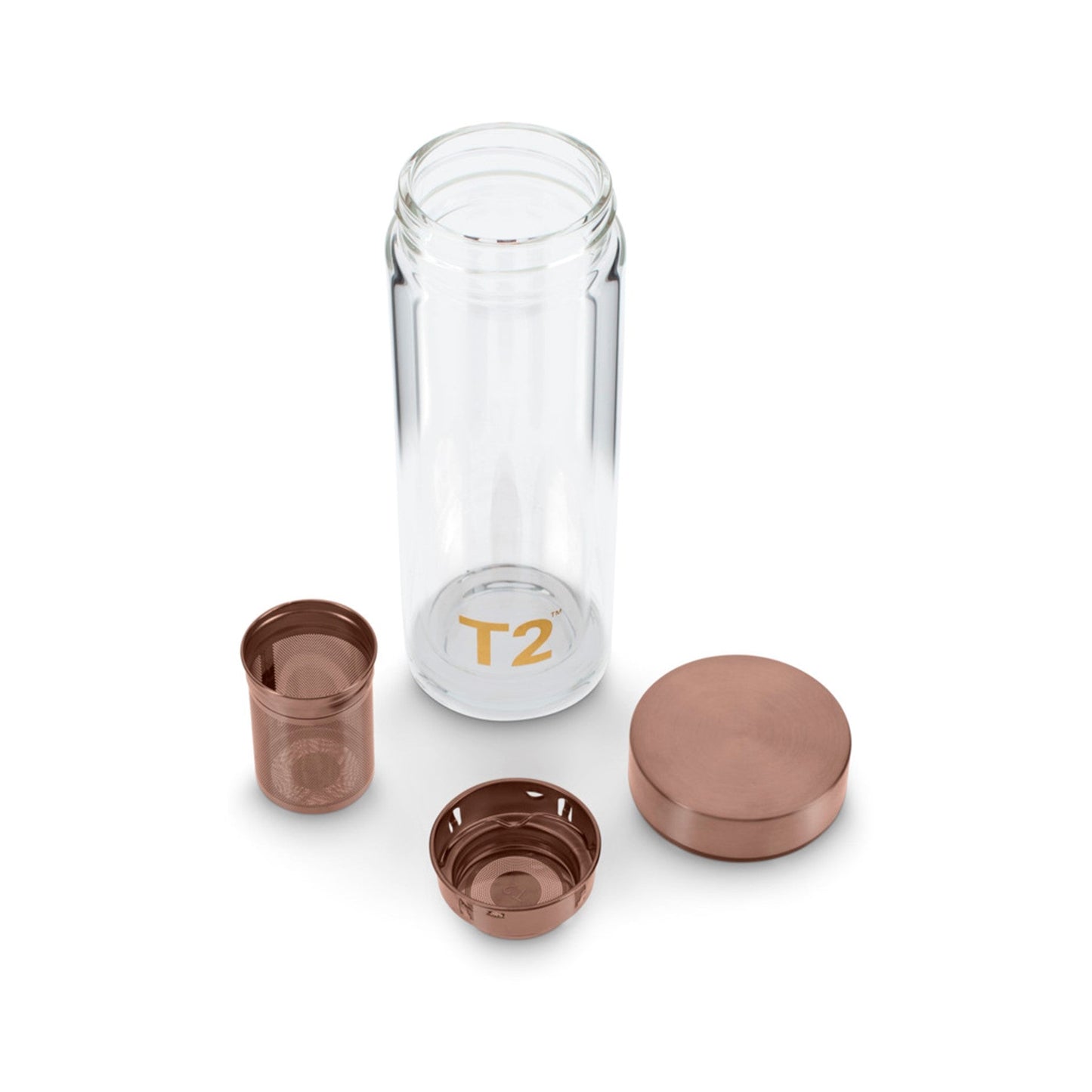 T2 Double Walled Glass Flask Rose Gold