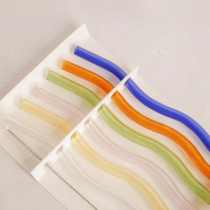 Reusable Glass Straws Set6 Wavy Multi