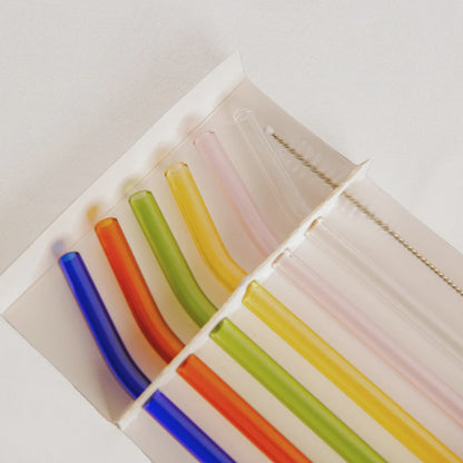 Reusable Glass Straws Set6 Long Bend Multi
