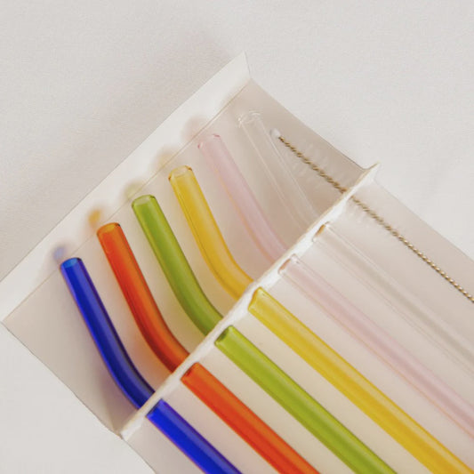 Reusable Glass Straws Set6 Long Bend Multi